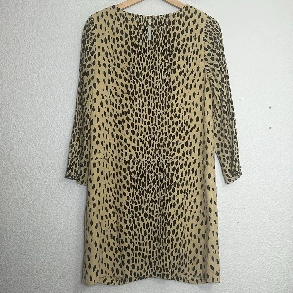 J.Crew Jules Animal Print Mini Dress Lined Wildcat Tan‎ Black 3/4 Sleeve Size 2